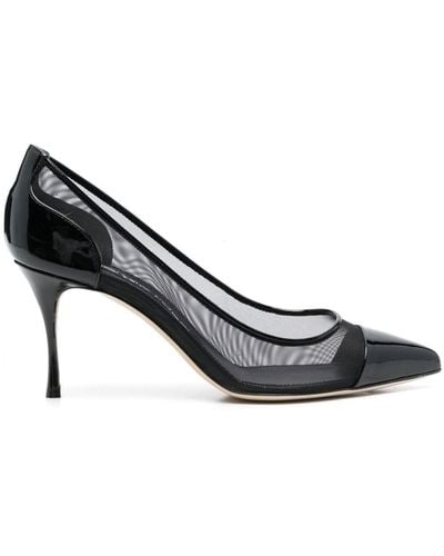 Sergio Rossi Mesh-detail Pointed Leather Pumps - Metallic