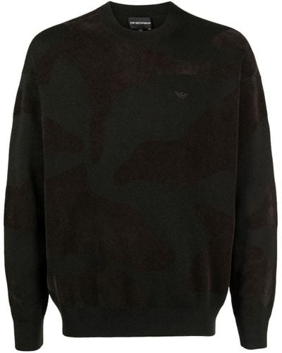 Emporio Armani Wool Blend Crewneck Sweater - Black