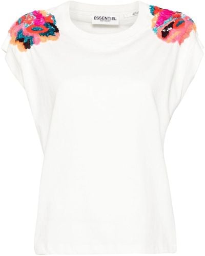 Essentiel Antwerp Sequin-detailing Sleeveless T-shirt - White