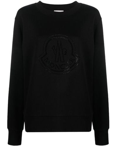 Moncler Sweatshirt Crystal Embellished Logo Black