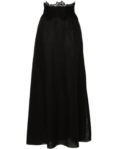 Ermanno Scervino Floral-lace Linen Midi Skirt - Black