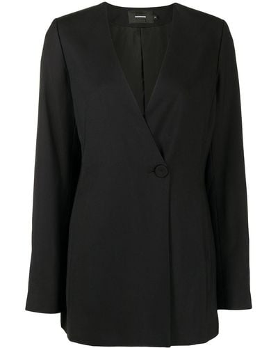 GOODIOUS Double-breasted V-neck Coat - Black