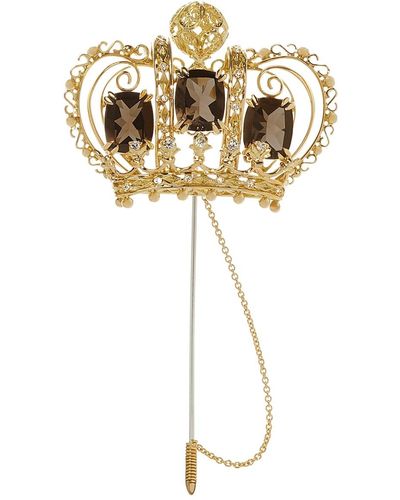Dolce & Gabbana ダイヤモンド クラウンブローチ 18kイエローゴールド - メタリック