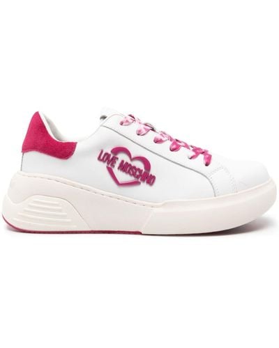 Love Moschino Logo-patch Leather Trainers - Pink