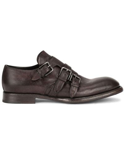 Dolce & Gabbana Distressed-effect Monk Strap Shoes - Brown