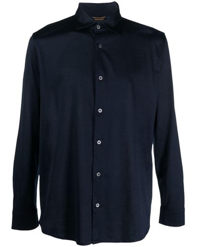 Moorer Long-sleeve Satin Cotton Shirt - Blue