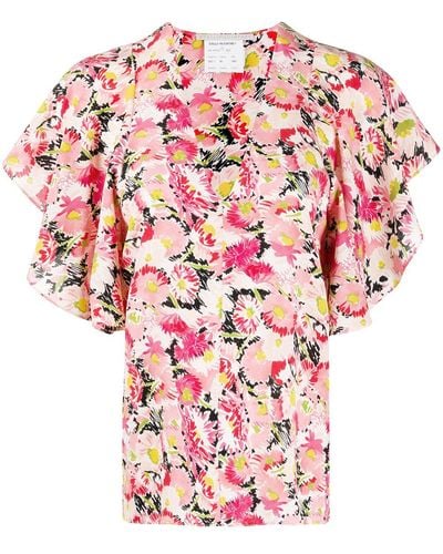 Stella McCartney Floral-print Flounce-sleeve Blouse - Pink