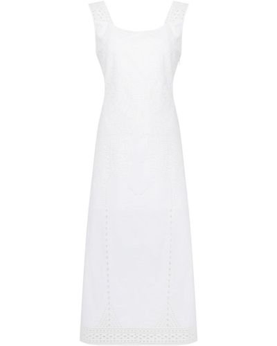 Alberta Ferretti Broderie-anglaise Sleeveless Midi Dress - White