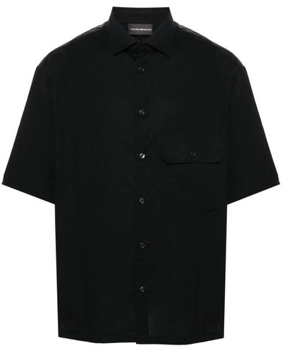 Emporio Armani Spread-collar Cotton Shirt - Black