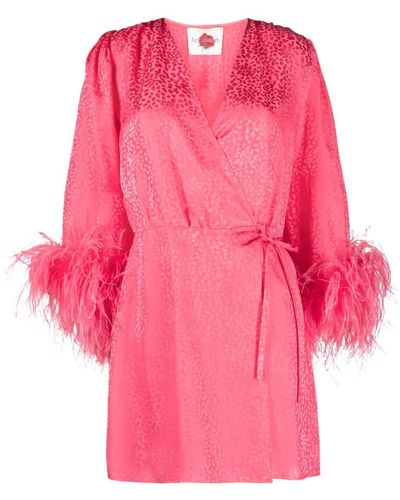Art Dealer Feather-detailing Wrap-design Dress - Pink