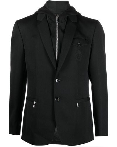 Billionaire Embroidered-crest Hooded Blazer - Black