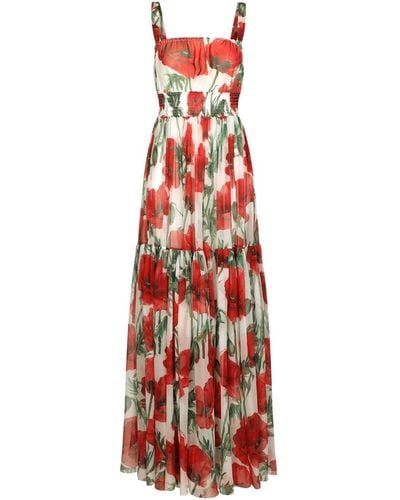 Dolce & Gabbana Seidenkleid mit Blumen-Print - Rot