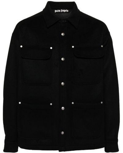 Palm Angels Pocket-detail Fleece Overshirt - Black