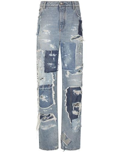 Dolce & Gabbana Distressed Patchwork Wide-leg Jeans - Blue