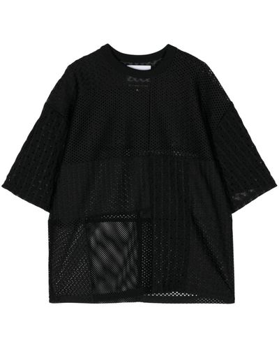 Yoshio Kubo Camiseta con panel de encaje - Negro