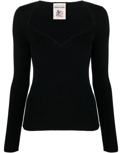 Semicouture Sweetheart-neck Knitted Top - Black