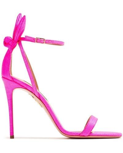 Aquazzura Bow Tie 105mm Raffia Sandals - Pink