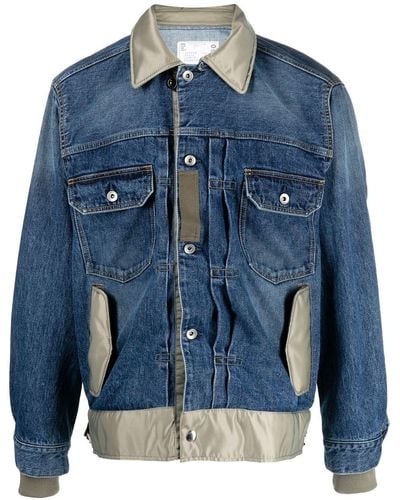 Sacai Contrasting-collar Denim Jacket - Blue