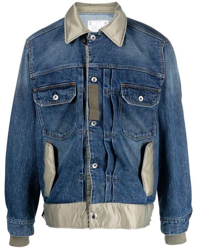 Sacai Giacca denim con collo a contrasto - Blu