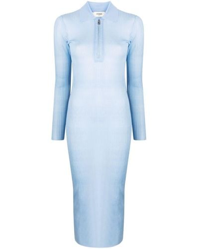 Fendi Half-zip Ribbed Midi Dress - Blue