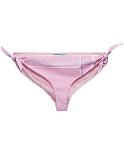 Prada Checked Cotton Bikini Bottom - Pink