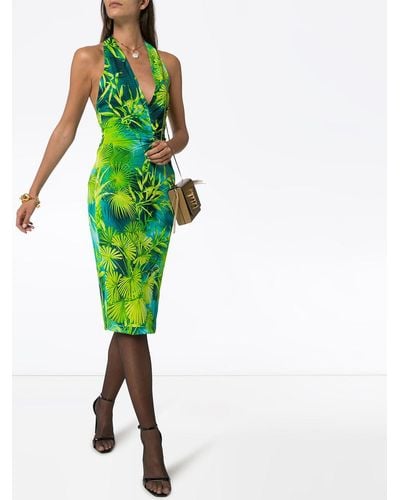 Versace Jungle Print Halterneck Dress - Green