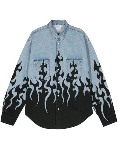 Vetements Flame-print Denim Shirt - Blue
