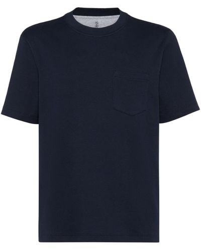 Brunello Cucinelli Geripptes T-Shirt - Blau