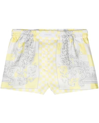 Versace Shorts aus Seide mit Barocco-Print - Weiß