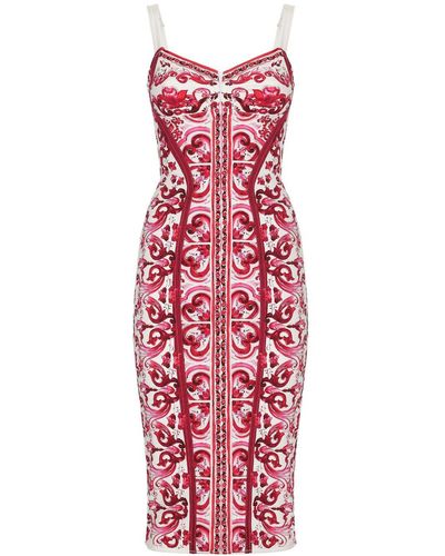 Dolce & Gabbana Midi-jurk Met Majolica-print - Rood