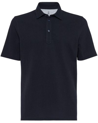 Brunello Cucinelli Button-fastening Linen Polo Shirt - Blue