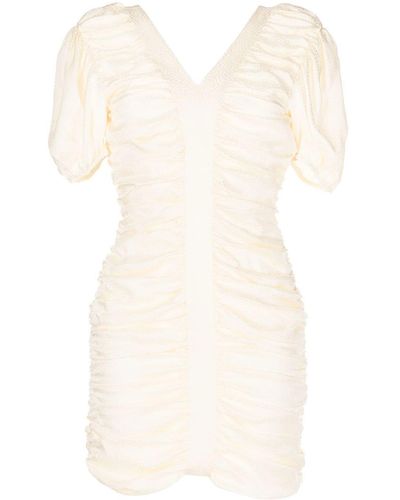 Pushbutton Ruched Mini Dress - White