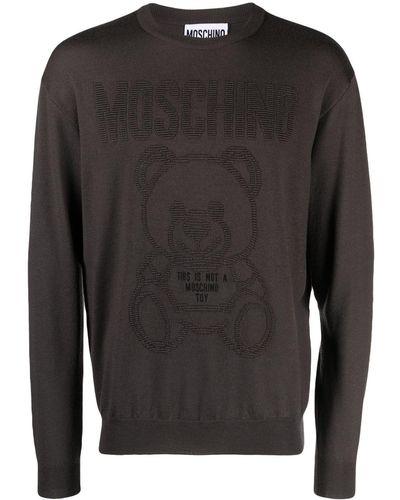 Moschino Teddy Bear-motif Virgin-wool Sweatshirt - Black