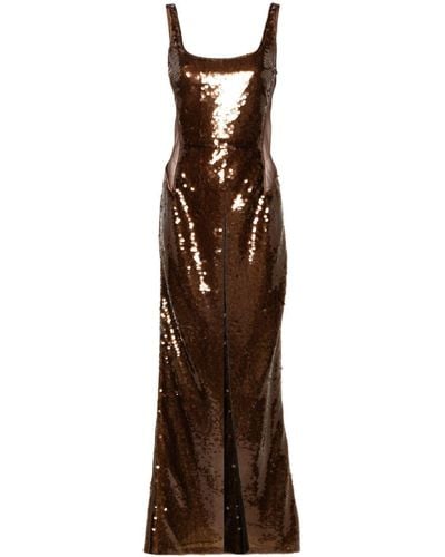 Alberta Ferretti Sequin-design Maxi Dress - Brown