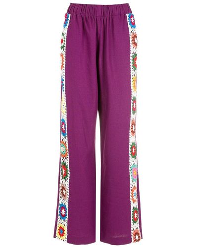 Olympiah Pantalon de jogging à bandes en crochet - Violet