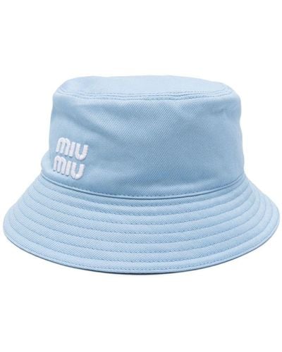 Miu Miu Sombrero de pescador con logo bordado - Azul