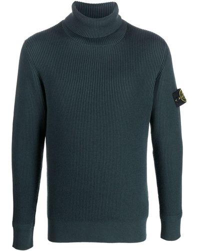 Stone Island Compass-patch Roll-neck Sweater - Blue