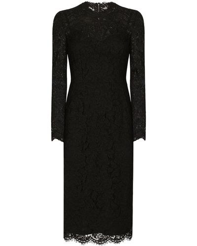Dolce & Gabbana Floral-lace Midi Dress - Black