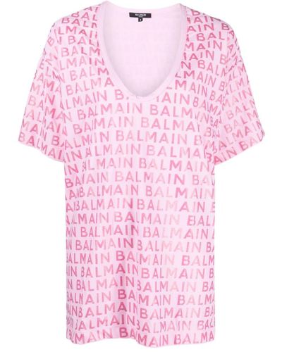 Balmain T-shirt Met Logoprint - Roze