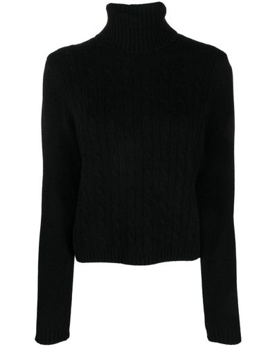 Allude Roll-neck Cable-knit Jumper - Black