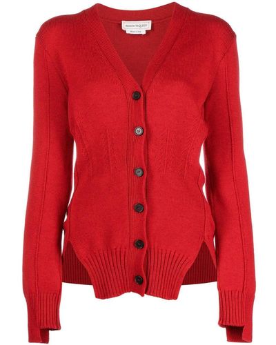 Alexander McQueen V-neck Cashmere Knitted Cardigan - Red