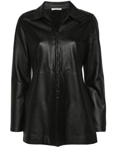 By Malene Birger Side-slits Leather Shirt - Black