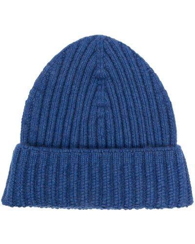 Barrie Ribbed Cashmere Beanie - Blue