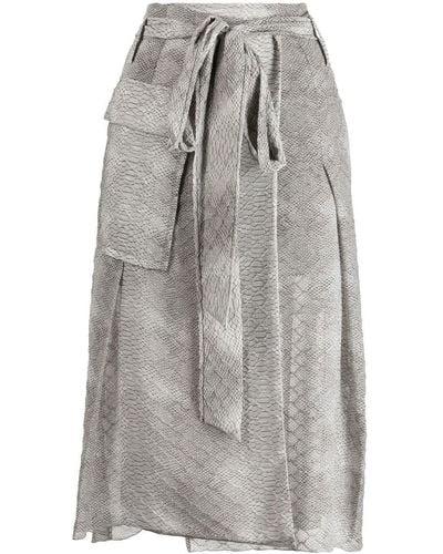 Victoria Beckham Snake-print Belted Skirt - Gray