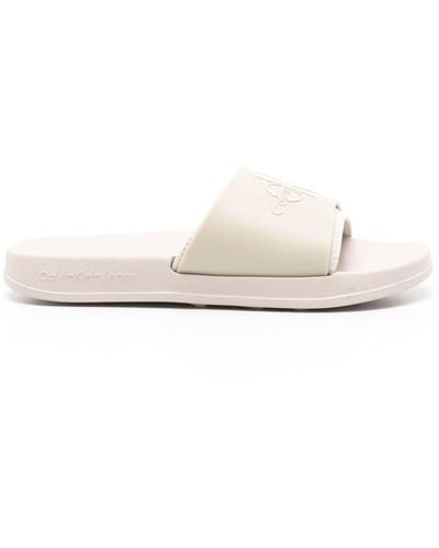 Calvin Klein Logo-embossed Layered Slides - White