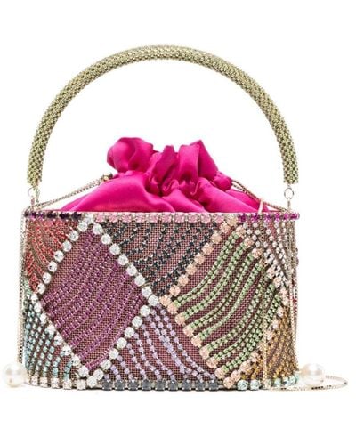 Rosantica Holli Patchwork Crystal-embellished Bucket Bag - Pink