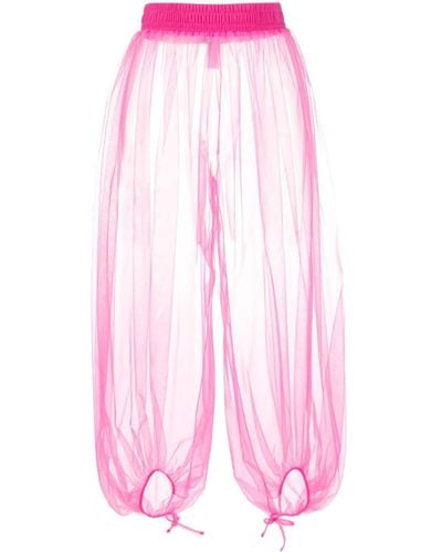 Styland Semi-sheer Tulle Cropped Pants - Pink