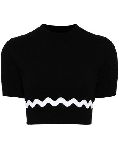 Patou Wave Wool-blend Cropped Sweater - Black