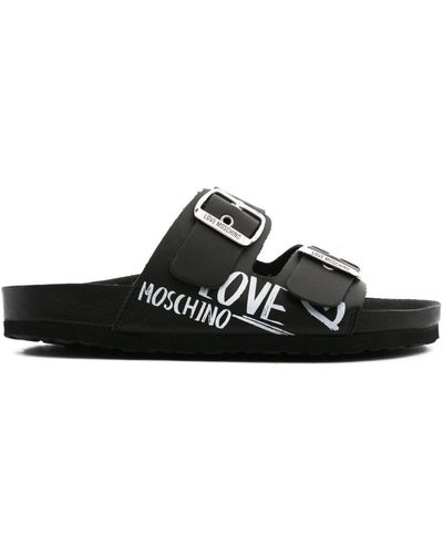 Love Moschino Logo-print Leather Slides - Black