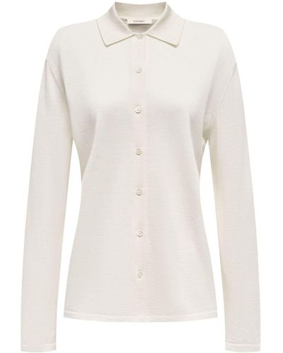 12 STOREEZ Fine-knit Button-up Shirt - White